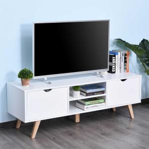 HOMCOM Szafka RTV, Komoda pod telewizor, Szafka z szufladami i otwartymi półkami, MDF, biały, 150 x 39 x 50 cm