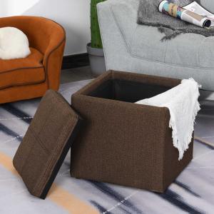Pufa ze schowkiem taboret tapicerowany taboret len kremowy 42x42x41 cm