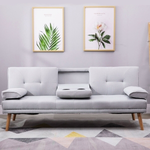 HOMCOM sofa do spania, rozkładana sofa, kanapa na 3 osoby, len, jasnoszara, 181 x 77 x 72 cm