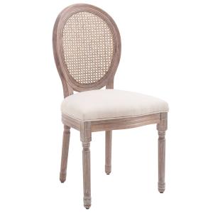 HOMCOM® Krzesło Do Jadalni Kuchni Tapicerowane Rattan Retro Beżowy