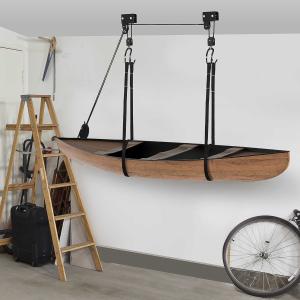 HOMCOM Podnośnik kajakowy Podnośnik sufitowy Podnośnik rowerowy System do przechowywania kajaków do 50 kg Uchwyt sufitowy wielofunkcyjny stal PP czarny 12,3 x 16 cm