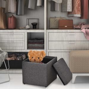 Pufa ze schowkiem taboret tapicerowany taboret len ciemnoszary 42x42x41 cm