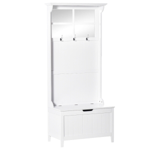 HOMCOM nowoczesny wieszak na ubrania z ławką lustro wieszak na ubrania z 3 haczykami szafka do przedpokoju sypialni salonu biały MDF 81 x 44,5 x 181 cm