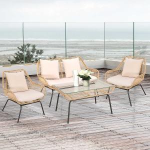 Zestaw mebli ogrodowych do siedzenia na zewnątrz ze stolikiem kawowym Rattan Beżowy Outsunny®
