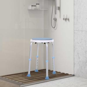 HOMCOM® Taboret Prysznicowy Kąpielowy Obrotowy Antypoślizgowy Regulacja Wysokości Aluminium Niebieski