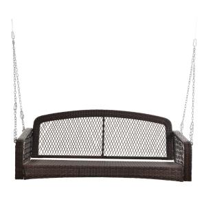 Outsunny® Huśtawka Ogrodowa Ławka Bujana dla 2 Osób Taras Rattan Brązowy