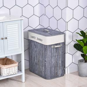 Kosz na bieliznę HOMCOM pojemnik na pranie kosz na brudną bieliznę z pokrywą worek płócienny płótno + bambus szary 100 l 52 x 32 x 63 cm