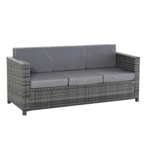 Outsunny® Poly-Rattan Sofa mit Kissen 3-Sitzer Garten Loungesofa Metall Polyester Grau