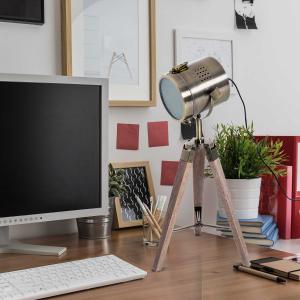 HOMCOM® LAMPKA STOŁOWA NA TRZECH NOGACH LAMPA RETRO E14 drewniana brąz
