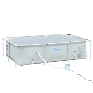 Outsunny basen ramowy z wężem przewód swimming pool basen zawór spustowy do oczyszczania wody 1000D PVC stal szary 252 x 152 x 65 cm