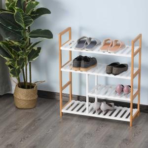 HOMCOM Szafka na buty sosnowa, Schowek na buty z 4 półkami, Półka na buty botki, Stojak na buty, biały, 68 x 26 x 78 cm