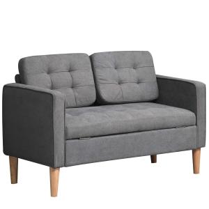 2-osobowa sofa sofa z tkaniny dwuosobowa zdejmowane poduszki drewno kauczukowe bawełna kolor szary