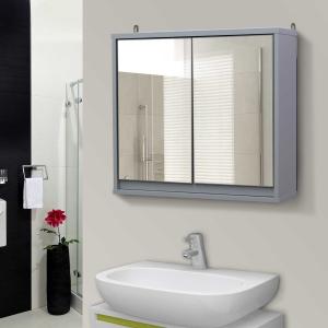 HOMCOM® SZAFKA ŁAZIENKOWA WISZĄCA ŚCIENNA MEBLE ŁAZIENKOWE Z LUSTREM drewno szara 48 x 14,5 x 45 cm