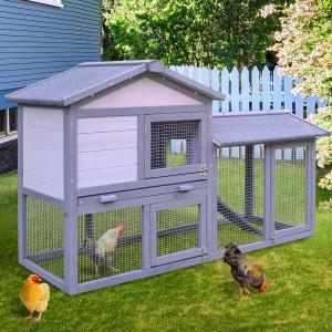 PawHut® KLATKA DLA KRÓLIKÓW KUR Z WYBIEGIEM drewno jodłowe szara 147 x 54 x 84 cm