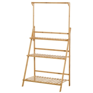Outsunny Drewniany kwietnik schodkowy Stojak na rośliny Kwietnik drabinka regulowana wysokość zawieszenia Stojak na kwiaty wiszący bambus naturalny do wnętrz na zewnątrz 70 x 40 x 143 cm
