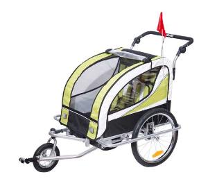 HOMCOM PRZYCZEPA DO ROWERU JOGGER 2W1 360° 2 DZIECI zielono-czarna