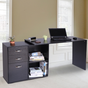 HOMCOM biurko narożne biurko komputerowe biurko biurko narożne regał w kształcie litery L 117 x 83,5 x 76 cm, kształt I 162 x 50 x 76 cm, czarne, MDF + metal