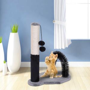 PawHut® DRAPAK DLA KOTA DRZEWKO SŁUPEK DO WSPINANIA Z PIŁKAMI ŁUK DO MASAŻU drewno+sizal+plusz czarny+szary+beżowy 48x30x52cm