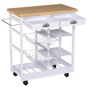 HOMCOM® BAREK KUCHENNY KÓŁKA SZUFLADY PÓŁKA NA WINO drewniany biały
