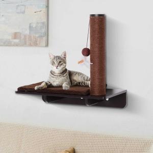 Pawhut® Drapak Drzewko dla Kota Leżanka Półka Montaż Ścienny Pluszowa Nakładka Mdf Brązowy 55 X 30 X 50 cm