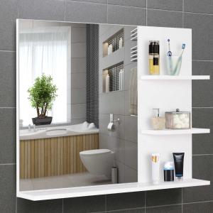 kleankin Lustro łazienkowe z 3 półkami, Lustro ścienne, Półki z lustrem, łazienka, MDF, biały, 60 x 10 x 48 cm