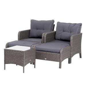 Outsunny® 5-ELEMENTOWY ZESTAW MEBLI OGRODOWYCH Z PODUSZKAMI SOFA polirattan ciemnoszary 2 x FOTEL 1 X STOLIK 2 x PODNÓŻEK