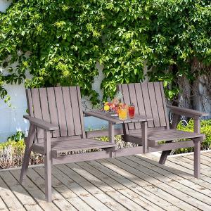 Ławka ogrodowa ze stołem meble ogrodowe z otworem na parasol ławka balkon lite drewno Outsunny®