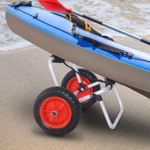 HOMCOM® WÓZEK TO TRANSPORTU KAJAKÓW DESKI SURFINGOWEJ SKŁADANY PASEK KÓŁKA POMPOWANE aluminium srebrny do 90 kg 70 x 40 x 42 cm (DxSxW)