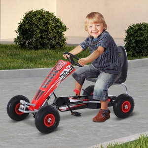 HOMCOM Gokart Pojazd dla dzieci na pedały regulowane siedzisko gumowe opony metal czerwony 129 x 59 x 70 cm