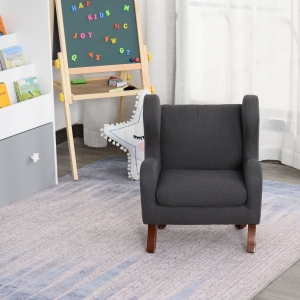 Fotel dziecięcy HOMCOM, mini fotel, sofa dla dzieci 3-6 lat, drewniane nogi, kolor szary, tkanina+pianka+drewno kauczukowe, 45,5 x 43 x 56 cm