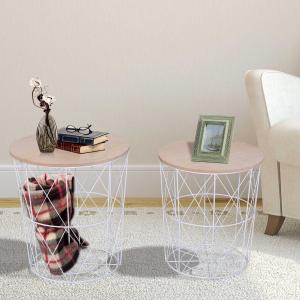 HOMCOM® ZESTAW DWÓCH STOLIKÓW KAWOWYCH MDF + METAL naturalny + biały