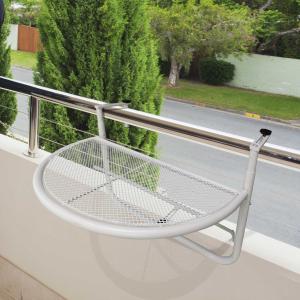 Stolik balkonowy wiszący z regulacją wysokości półokrągły ø30 cm taras metal biały Outsunny