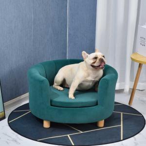Sofa dla psa z miękkim obiciem okrągłe legowisko dla psa sofa dla zwierząt domowych z drewnianymi nogami