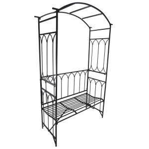 Pergola z ławką trejaż metal czarna 115 x 50 x 203 cm Outsunny