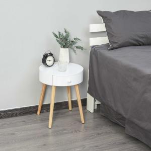 Szafka nocna okrągły stolik z szufladą nogami design skandynawski kolor biały