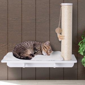 Pawhut® Drapak Drzewko Legowisko Półka dla Kota Mocowanie do Ściany Pluszowa Nakładka Mdf Biały 55 X 30 X 50 cm