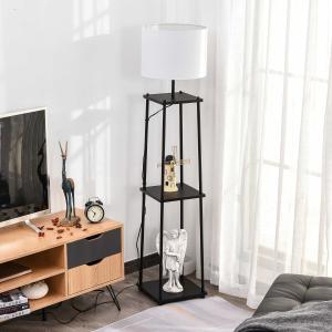 Homcom® Lampa Stojąca z 3 Półkami Poliester Bawełna Metal Czarna