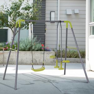 HOMCOM® PODWÓJNA HUŚTAWKA OGRODOWA ZESTAW ZE STELAŻEM METALOWYM BUJAWKA 3-10 lat do 3 dzieci