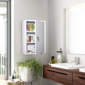 Apteczka kleankin szafka na lekarstwa apteczka pierwszej pomocy z zamkiem 3 półki stal kolor biały 40 x 18 x 60 cm