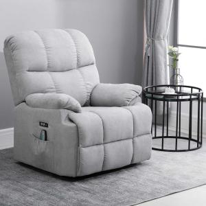 Fotel z masażem Fotel relaksacyjny z funkcją ogrzewania i pilotem do masażu PU Grey 94 x 96 x 104 cm HOMCOM®