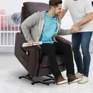 Fotel rozkładany z funkcją wstawania Fotel TV rozkładany PU Brązowy 80x94x104 cm HOMCOM®