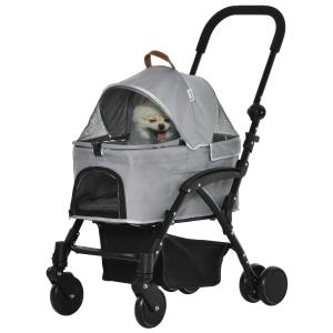 PawHut 2-in-1 Hundebuggy Transporttasche abnehmbar Katzenbuggy Oxford Grau