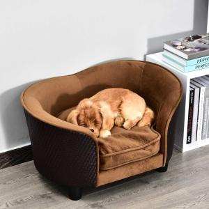 PawHut® Sofa dla Psa Kanapa dla Psa Zwierząt Mata Łóżko Imitacja Ekozamsz Brązowa