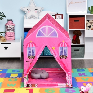 HOMCOM Domek do zabawy dla dzieci Namiot do zabawy w księżniczkę wzór domu 2 drzwi wiek od 3 lat odgrywanie ról poliester różowy 93 x 69 x 103 cm
