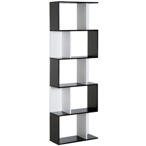 HOMCOM® Bücherregal S-förmig Standregal 5-stöckiger Raumteiler Spanplatte Schwarz