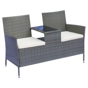 Sofa ławka ogrodowa 2- osobowa ze stołem rattan szara Outsunny