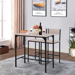 HOMCOM Stół barowy z 2 krzesłami, 3-częściowy zestaw, krzesło barowe, stołek barowy, MDF, kolor naturalny, czarny, 89 x 45 x 87 cm