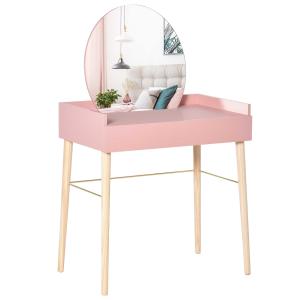 HOMCOM kaptafel voor slaapkamer opmaaktafel cosmeticatafel met spiegel schuiflade licht luxe stijl MDF grenenhout roze 76 x 48 x 123.5 cm