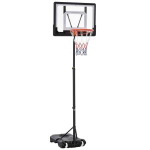 HOMCOM basketbalstandaard in hoogte verstelbaar basketbalsysteem voor kinderen basketbalring met wielen buiten staal PVC HDPE zwart 83 x 75 x 206-260 cm
