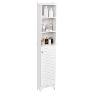 HOMCOM Badezimmerschrank Badmöbel mit Lamellentür Hochschrank MDF Spanplatte Weiß